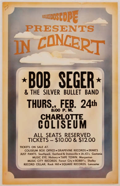 Bob Seger & The Silver Bullet Band Original Charlotte Coliseum Cardboard Concert Poster