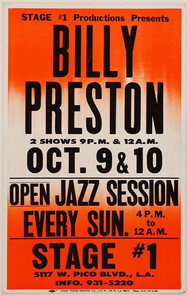 Billy Preston Original Cardboard Concert Poster