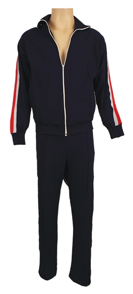 Elvis Presley Owned & Worn Blue Track Suit with Red and White Stripes