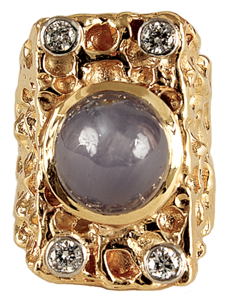 Elvis Presley Owned & Worn 14kt Gold Nugget Sapphire and Diamond Ring