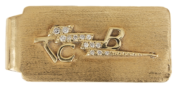 Elvis Presley Owned & Used 14kt Gold Diamond TCB  Money Clip with His Engraved Initials 