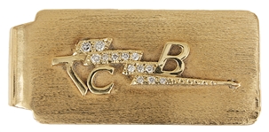 Elvis Presley Owned & Used 14kt Gold Diamond TCB  Money Clip with His Engraved Initials 