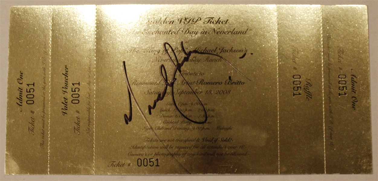 Michael Jackson Signed Original "Enchanted Day In Neverland" Golden Ticket
