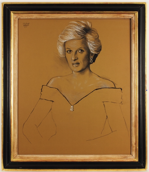 Original Princess Diana Approved Final Sketch for Royal Hussars Official Portrait 