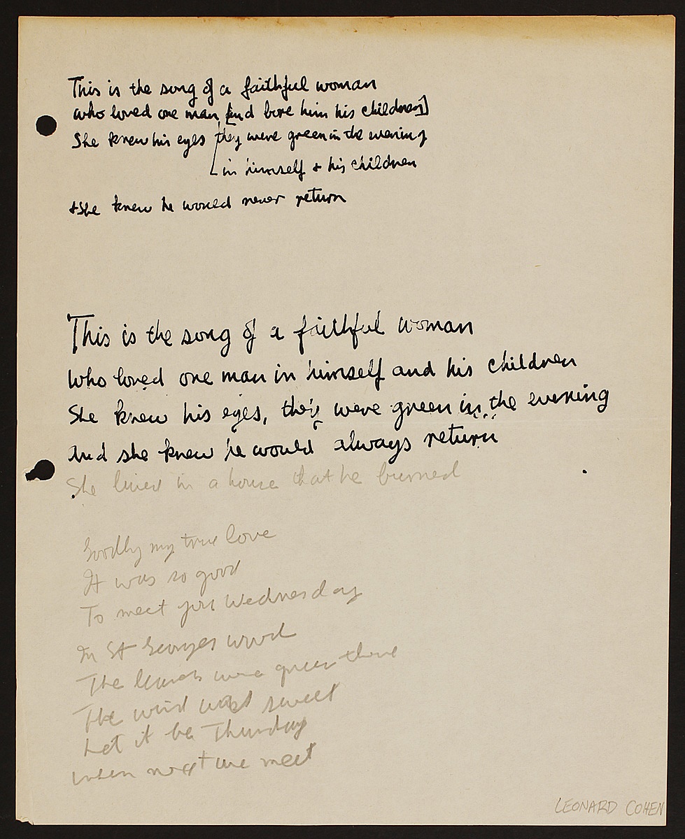 Leonard Cohen Early 1970s Handwritten Lyrics Barnebys