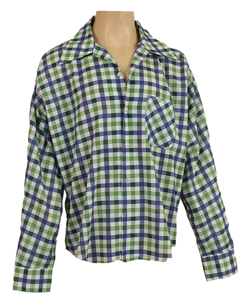 Elvis Presley Owned and Worn Blue and Green Checked Shirt 