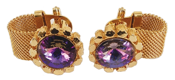 Elvis Presley Owned & Worn Purple Rivoli Centre Rhinestone Cufflinks