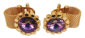 Elvis Presley Owned & Worn Purple Rivoli Centre Rhinestone Cufflinks