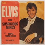 Elvis Presley Signed & Inscribed "Suspicious Minds" 45 Record Sleeve
