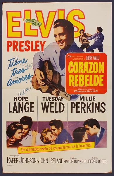 Elvis Presley "Corazon  Rebelde" (Wild in the Country) Original Mexican Movie Poster