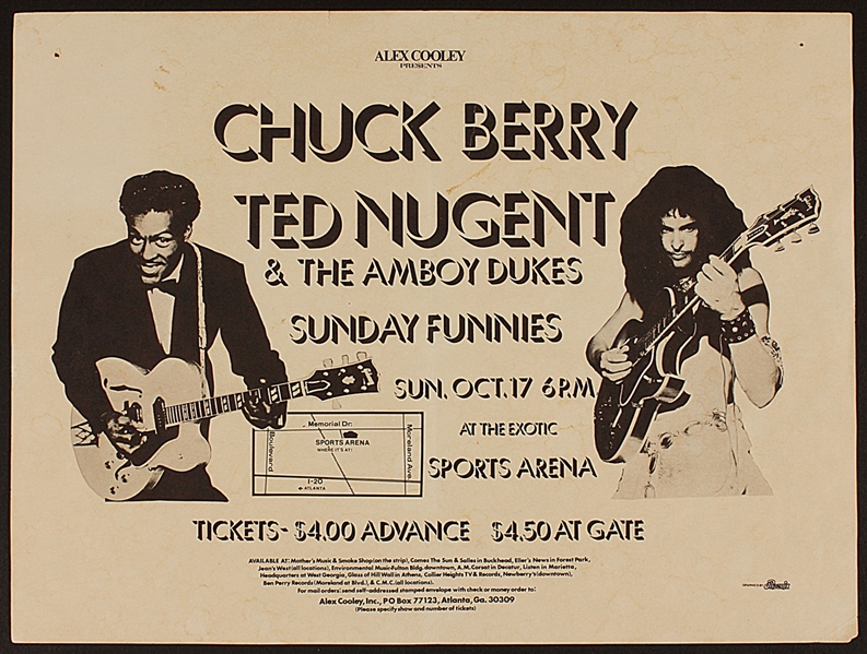 Chuck Berry Original Concert Flyer Also Featuring Ted Nugent
