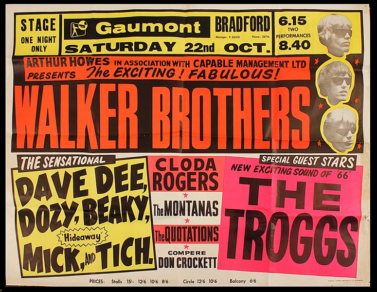 Walker Brothers/The Troggs Original Gaumont Theatre Over-Sized One Sheet Concert Poster