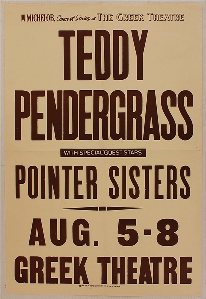 Teddy Pendergrass and The Pointer Sisters Original One Sheet Concert Poster