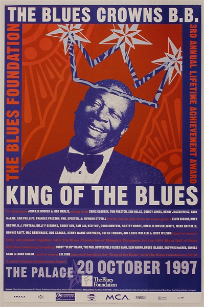 B.B. King Blues Foundation Celebration Original Concert Poster Featuring John Lee Hooker, Phil Spector, DJ Fontana