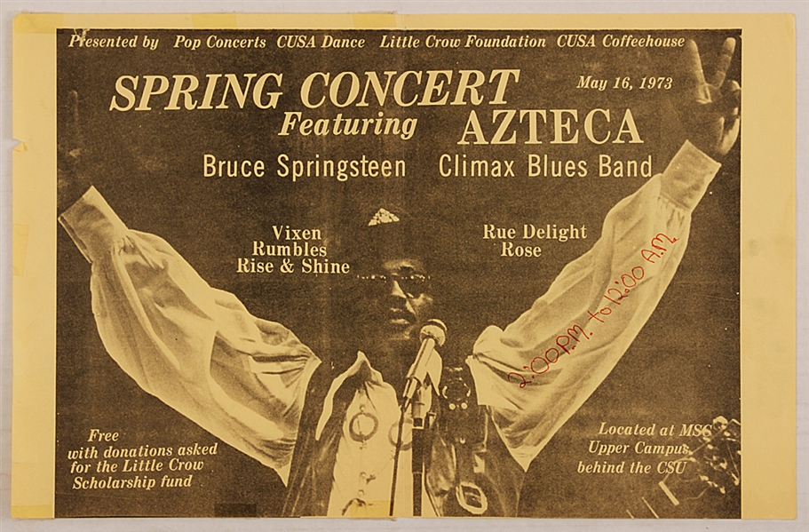 Bruce Springsteen Original 1973 Concert Poster with Original Newspaper Article About Concert
