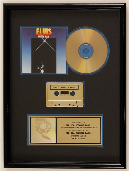 Elvis Presley "Moody Blue" Original RIAA Gold Cassette and C.D. Award