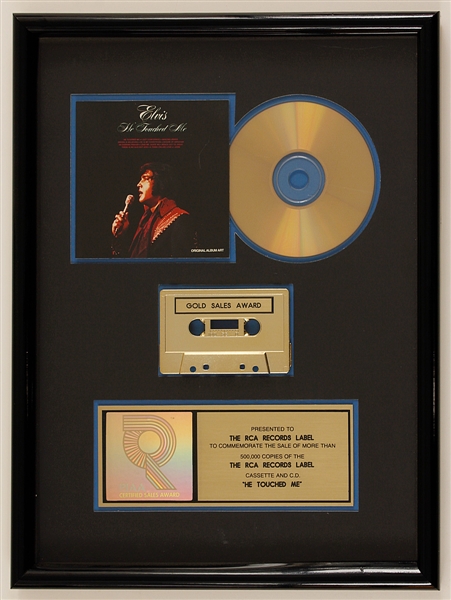 Elvis Presley "He Touched Me" Original RIAA Gold Cassette and C.D. Award