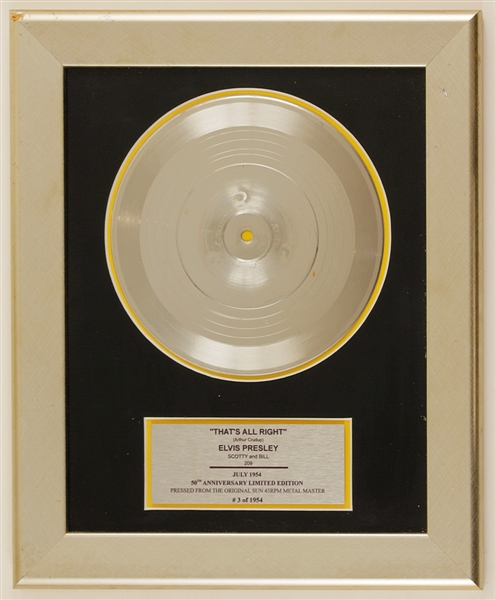 Elvis Presley "Thats All Right" 50th Anniversary Limited Edition Platinum Record Display