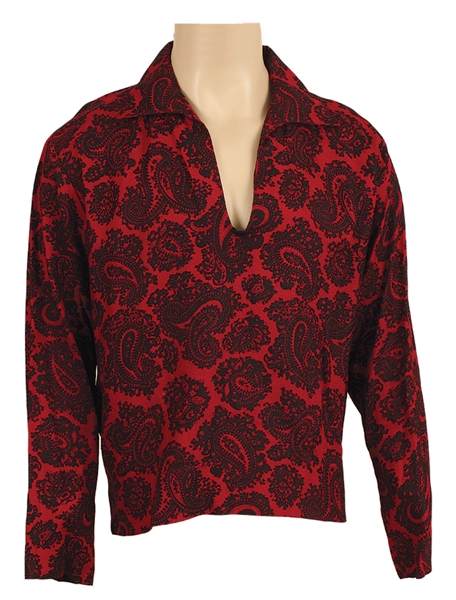 Elvis Presley Owned & Worn Red and Black Paisley Shirt