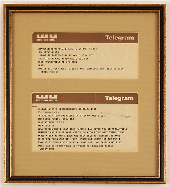 Elvis Presley Original 1973 Telegram to Dottie Rambo from the Dottie Rambo Collection