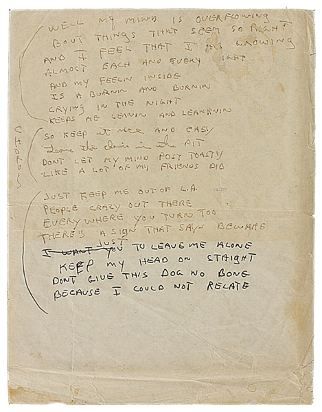 Tommy Bolin "Post Toastee" Handwritten Working Lyrics
