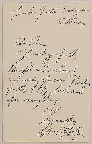 Elvis Presley Handwritten and Twice-Signed Thank You  Note