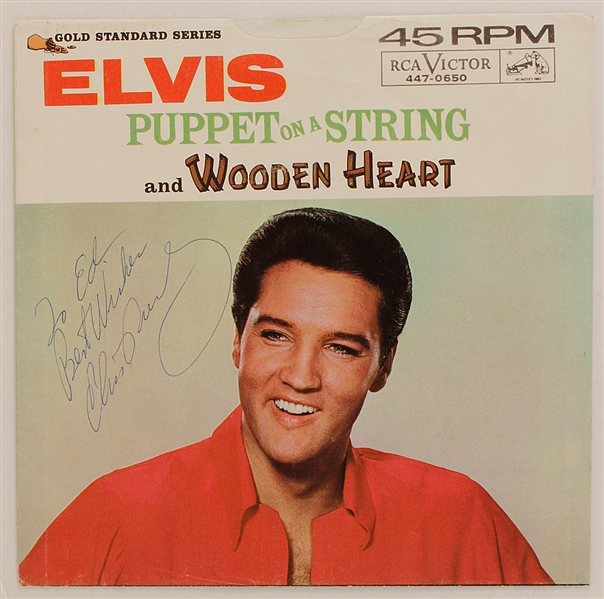 Elvis Presley Signed & Inscribed "Puppet on a String"/"Wooden Heart" 45 Record