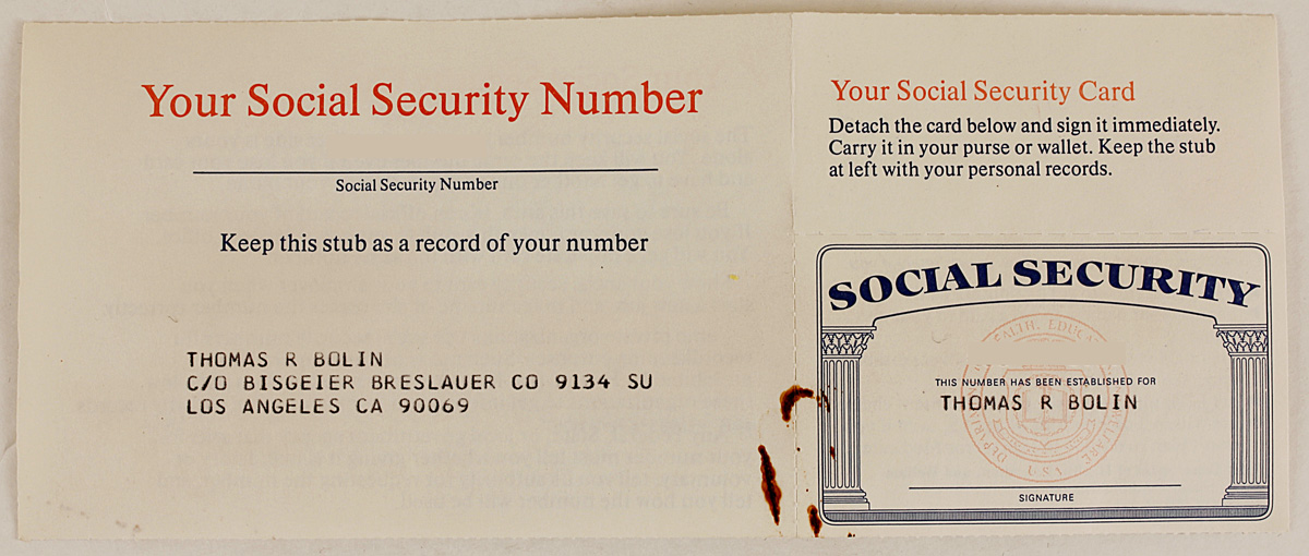 Lot Detail - Tommy Bolin's Social Security Card with Limited Edition Lithograph Signed by Artist