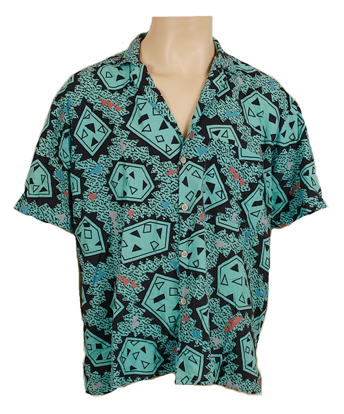 Michael Jackson Owned & Worn Blue and Black Print Short-Sleeved Button Down Shirt