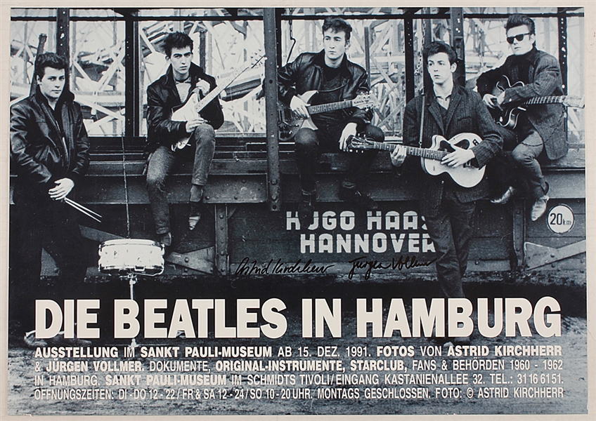 Astrid Kirchherr and Jürgen Vollmer Rare Signed Beatles Photograph Exhibit Poster