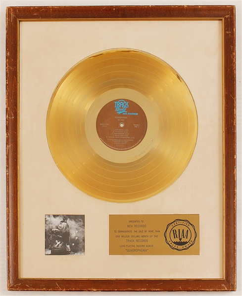 The Who "Quadrophenia" Original RIAA White Matte Gold LP Record Album Award