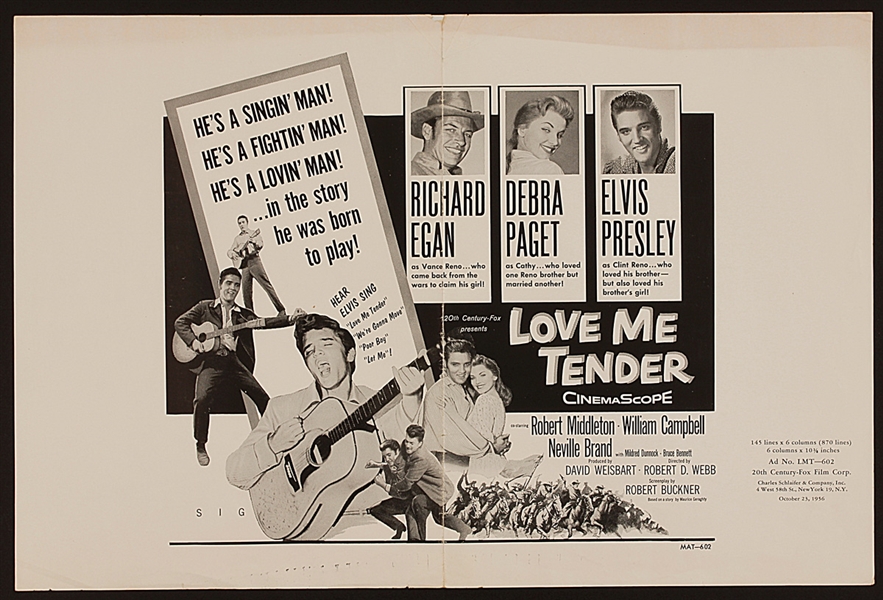 Elvis Presley "Love Me Tender" Original Movie Poster