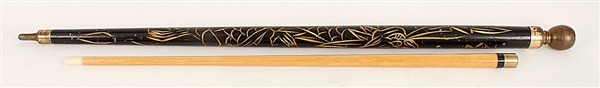 Elvis Presley Elaborately Engraved Black Cane/Pool Cue Given by Elvis to Dottie Rambo  