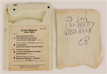 Elvis Presleys Handwritten and Signed Note with His Personally Owned “Good Times” 8 Track Tape