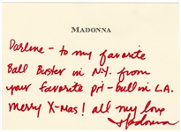 Madonna Handwritten & Signed Personal Note Card to Darlene Lutz 
