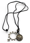 Madonna "Express Yourself" Era Owned and Re-Gifted Sterling Silver Circular Rosary Pendant Black Silk Cord Necklace