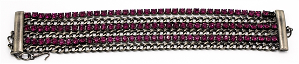 Madonna Owned and Worn Fuchsia Rhinestone Choker with Gun Metal Chain from Her "Boytoy" Era (Circa 1982)