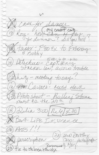 Madonna Handwritten "To-Do" List 