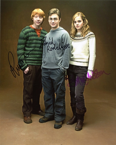 Daniel Radcliffe, Emma Watson and Rupert Grint Signed Harry Potter Photograph