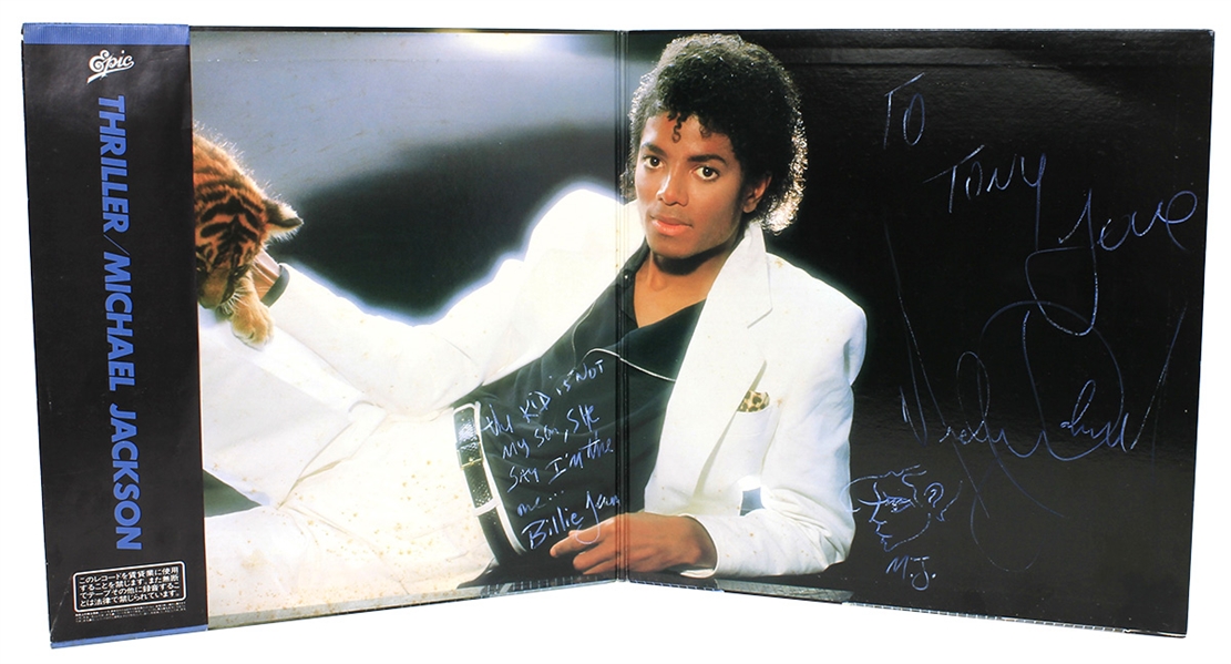 Michael Jackson "Billie Jean" Lyrics Inscribed and Signed With Initialed Hand Drawing Japanese "Thriller" Album