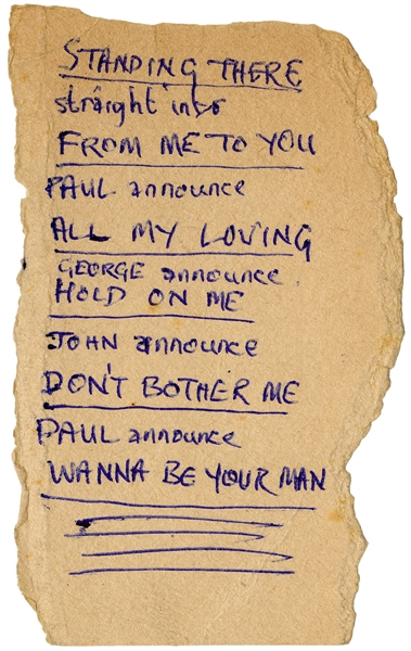 Beatles Paul McCartney Handwritten 1963 Cheltenham Set List Signed by John Lennon and Ringo Starr with Frank Caiazzo LOA