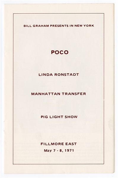 Poco/Linda Ronstadt Original 1971 Fillmore East Concert Program