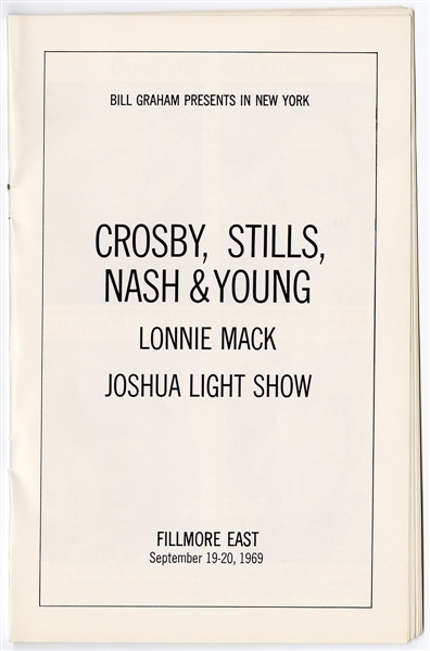Crosby, Stills, Nash & Young Original 1969 Fillmore East Concert Program