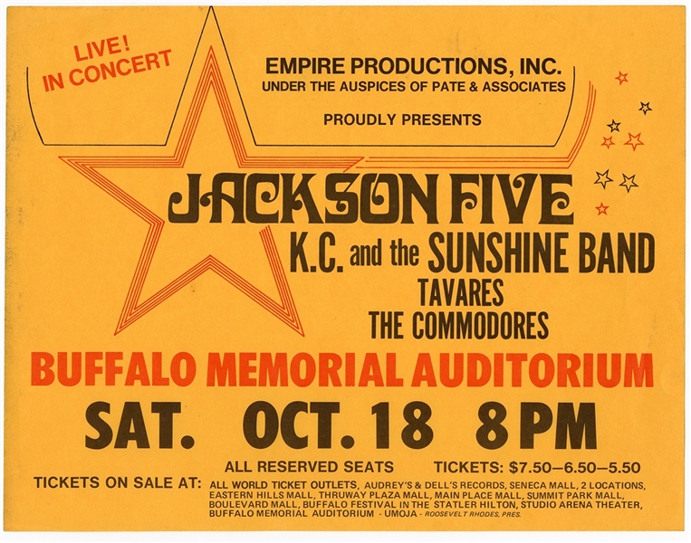 Jackson Five/K.C. & The Sunshine Band Circa Mid-1970s Concert Handbill