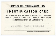 The Beatles Original August 1966 U.S. Tour ID Pass