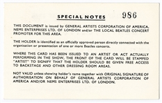 The Beatles Original August 1966 U.S. Tour ID Pass