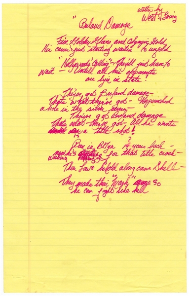 West & Laing Handwritten "Breland Damage" Lyrics