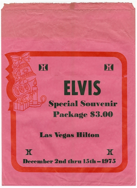 Elvis Presley Original 1975  Las Vegas Hilton Souvenir Package Bag Pink
