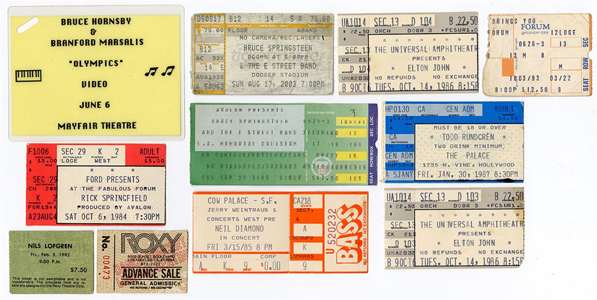Concert Ticket Archive Featuring Bruce Springsteen, Elton John, Neil Diamond and More