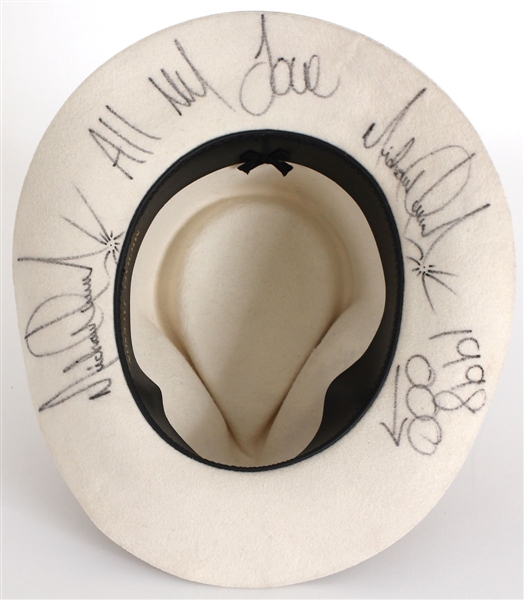 Michael Jackson Stage Worn, Twice-Signed and Inscribed "Smooth Criminal" White Fedora